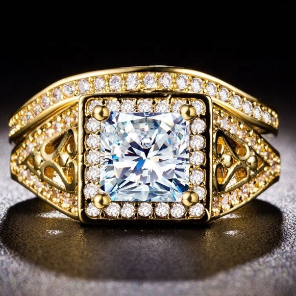 🍁  Attractive 18K Gold Plated CZ Wedding Couple Ring, FB16FA1032 - Picture 2 of 3
